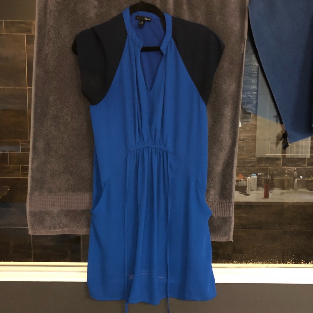 Aqua navy and royal blue tie-back dress